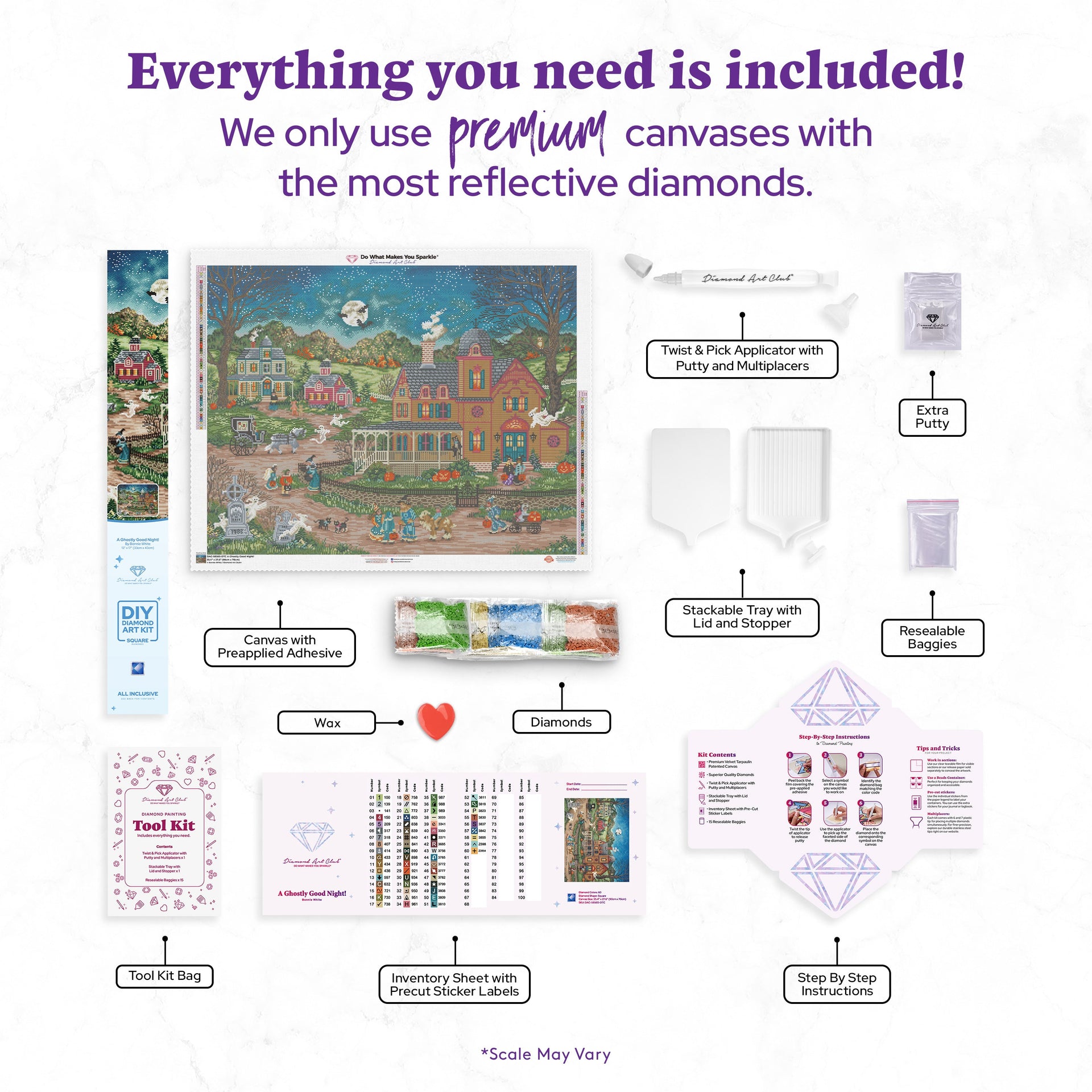 Diamond Painting A Ghostly Good Night! 35.4" x 27.6" (90cm x 70cm) / Square with 60 Colors including 3 ABs and 2 Fairy Dust Diamonds / 101,441