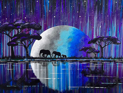 Diamond Painting A Midnight Stroll Home 29" x 22" (73.7cm x 55.6cm) / Round with 37 Colors including 1 AB and 1 Special Diamond and 4 Fairy Dust Diamonds / 54,136