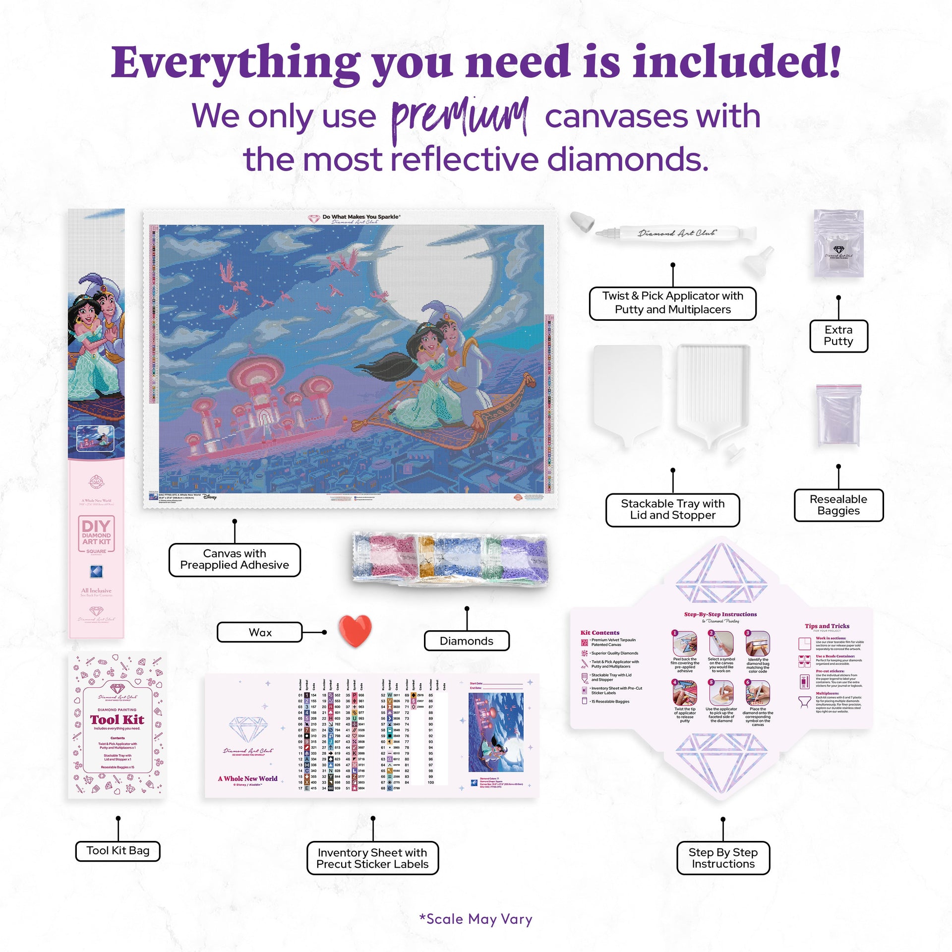 Diamond Painting A Whole New World 39.8" x 27.6" (100.8cm x 69.9cm) / Square with 71 Colors including 1 AB and 1 Electro Diamond and 6 Fairy Dust Diamonds / 113,805