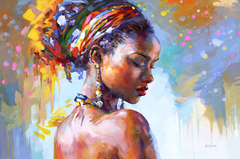 Diamond Painting African Beauty 33" x 22" (83.7cm x 55.6cm) / Round with 72 Colors including 2 ABs and 4 Fairy Dust Diamonds / 61,408