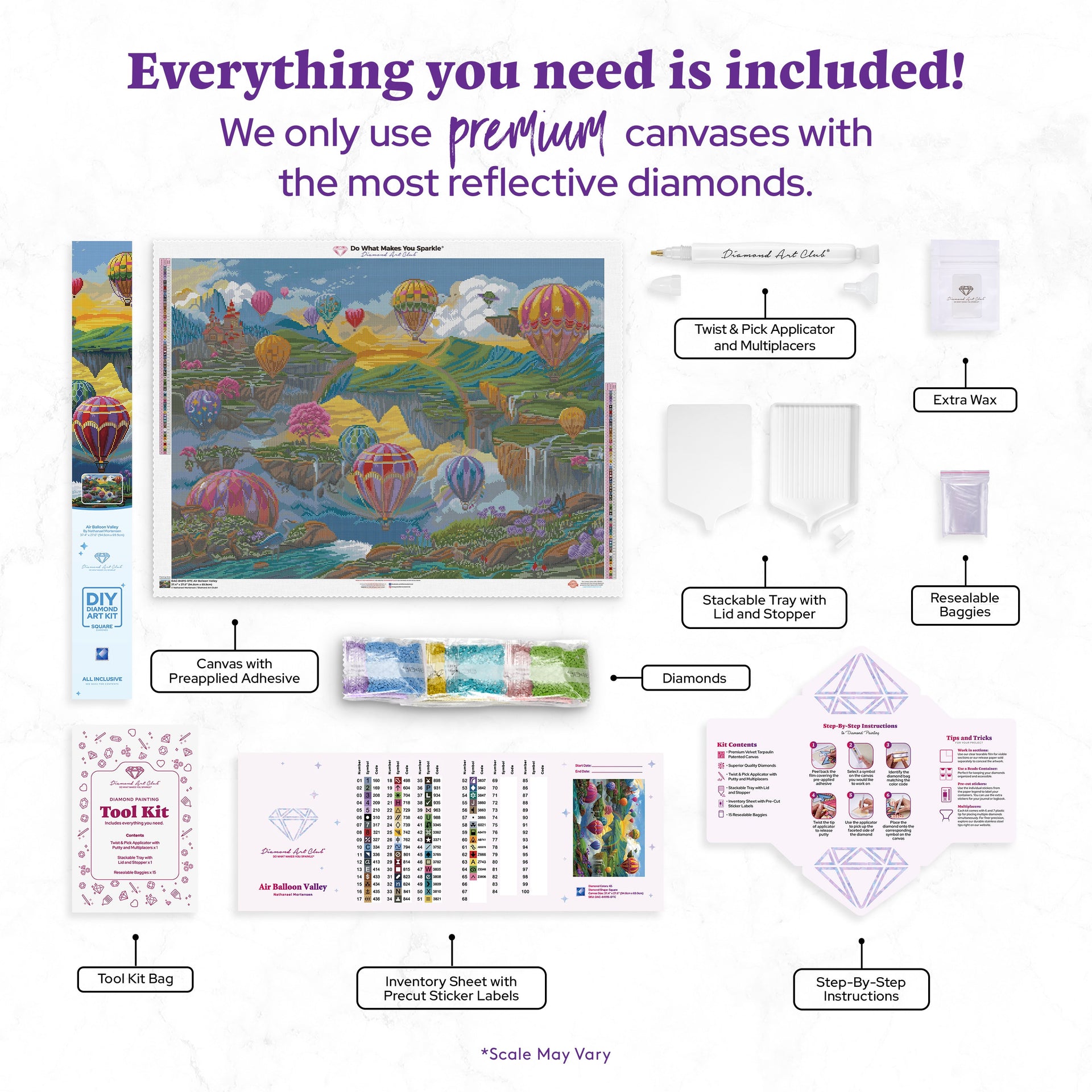 Diamond Painting Air Balloon Valley 37.4" x 27.6" (94.8cm x 69.9cm) / Square with 65 Colors including 3 ABs and 4 Fairy Dust Diamonds / 107,061