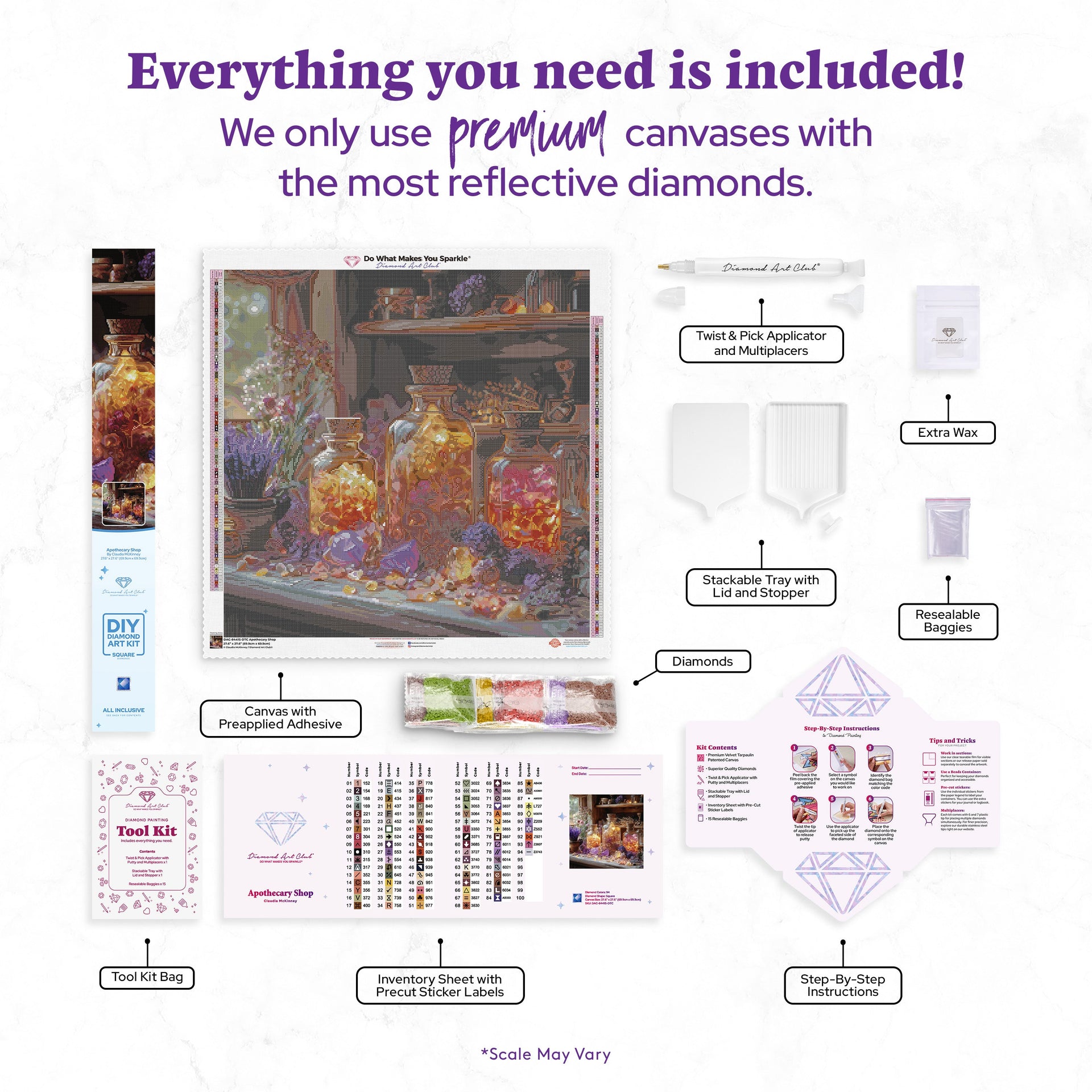 Diamond Painting Apothecary Shop 27.6" x 27.6" (69.9cm x 69.9cm) / Square with 94 Colors including 4 ABs and 1 Iridescent Diamond and 1 Frosted Diamond and 5 Fairy Dust Diamonds / 78,961