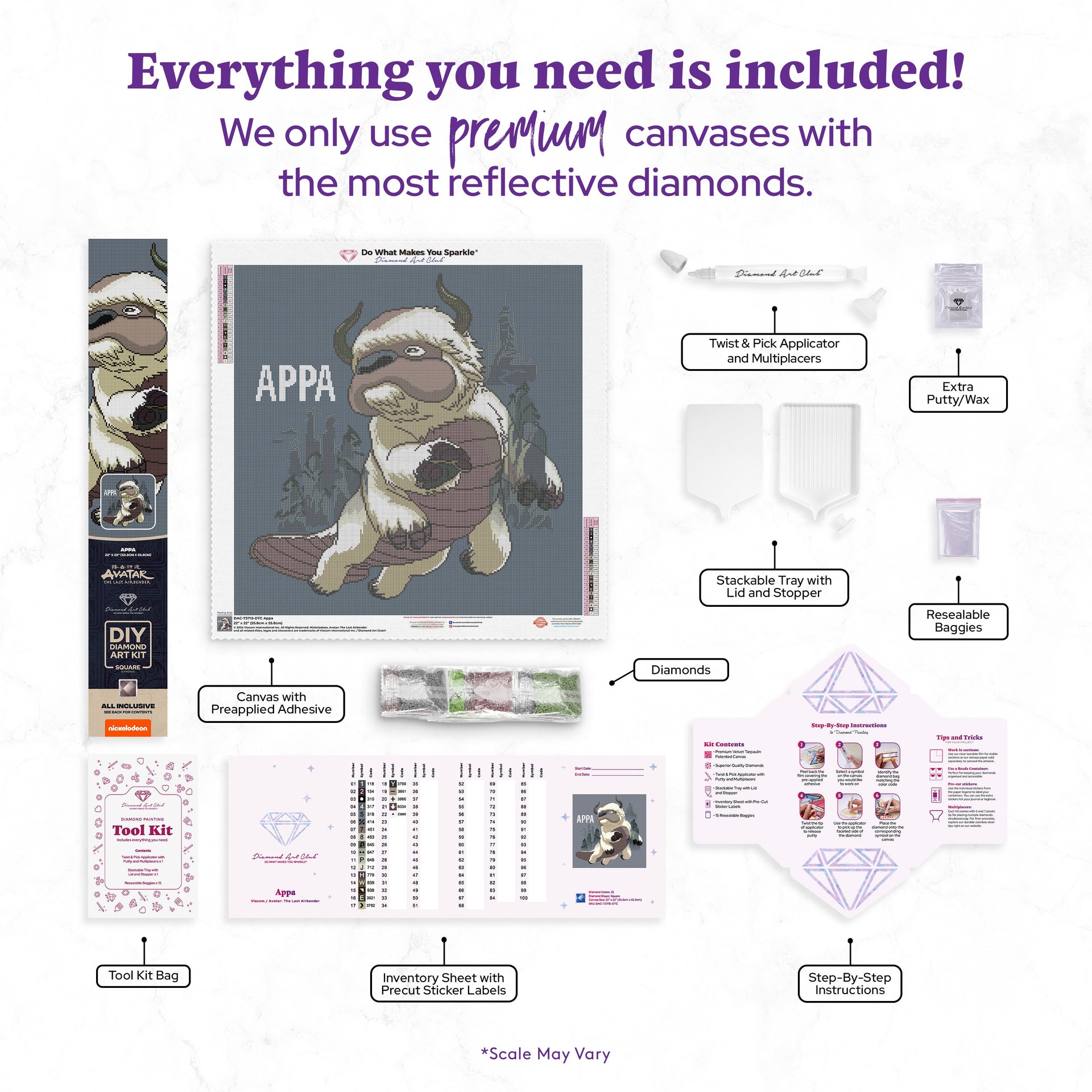 Diamond Painting Appa 22" x 22" (55.8cm x 55.8cm) / Square with 22 Colors including 1 AB and 1 Fairy Dust Diamond / 50,176