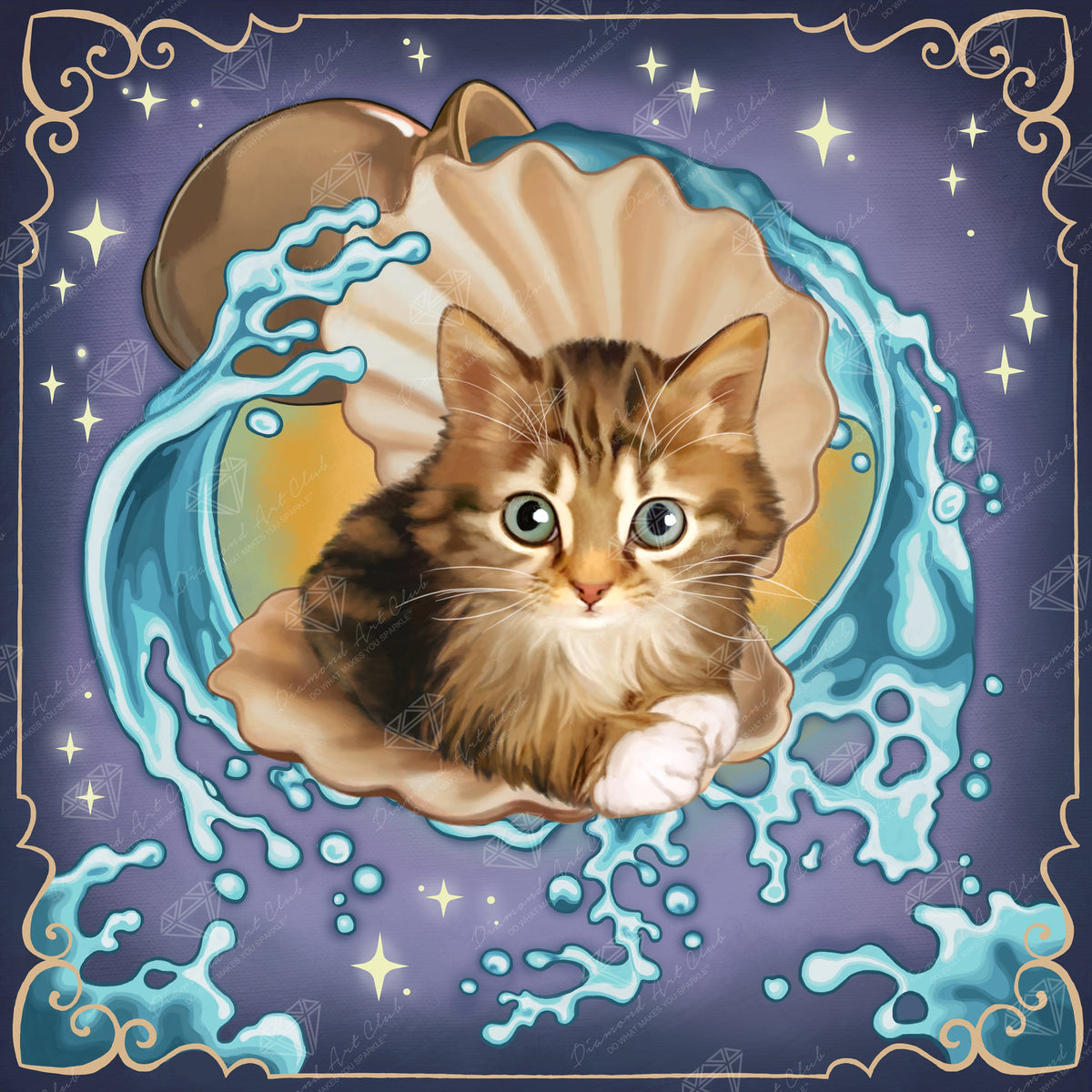 Diamond Painting Aquarius Zodiac Kitten 17" x 17" (42.8cm x 42.8cm) / Square with 43 Colors including 1 AB and 1 Frosted Diamond and 2 Fairy Dust Diamonds / 29,584