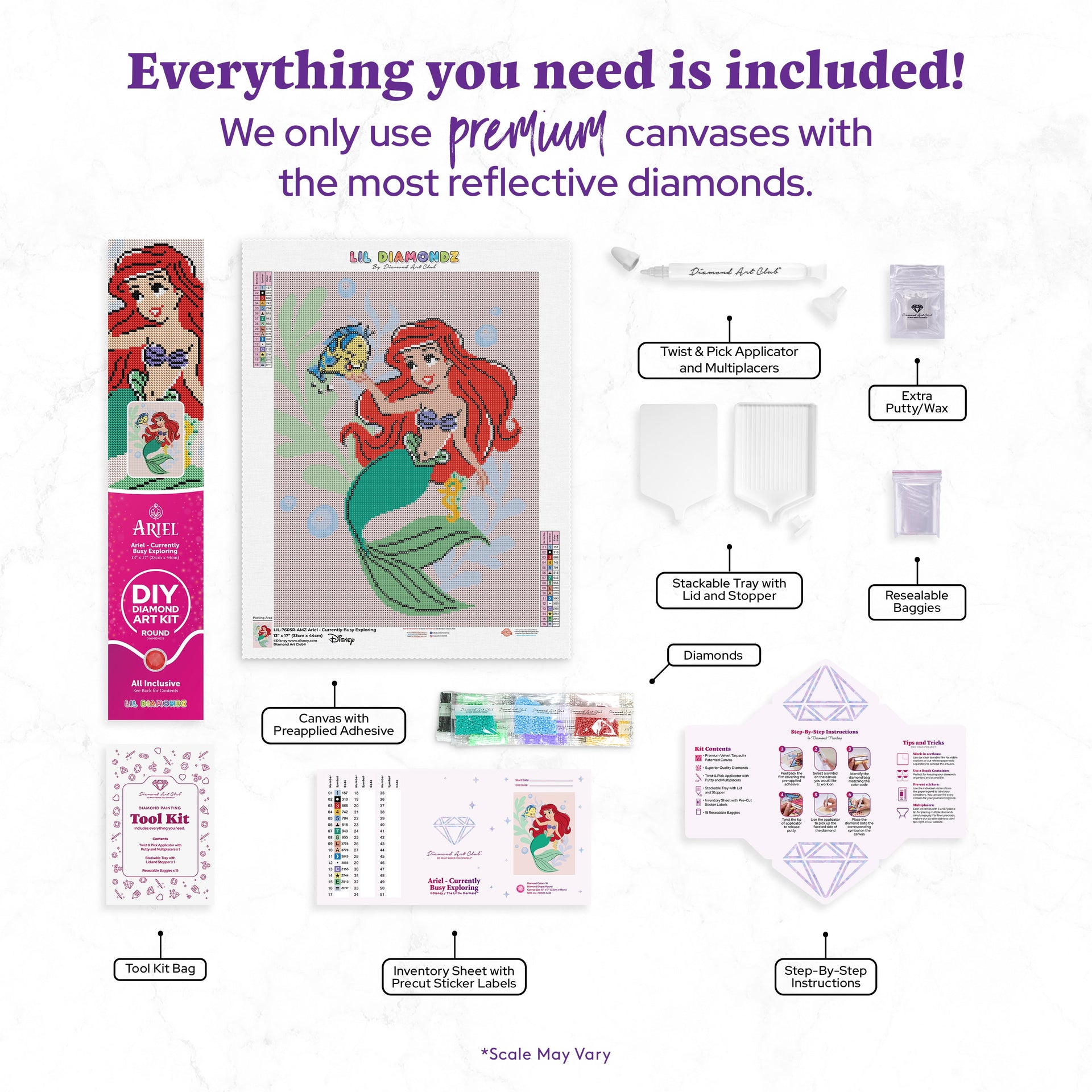 Diamond Painting Ariel - Currently Busy Exploring 13" x 17" (33cm x 44cm) / Round with 16 Colors including 4 Fairy Dust Diamonds / 19,200