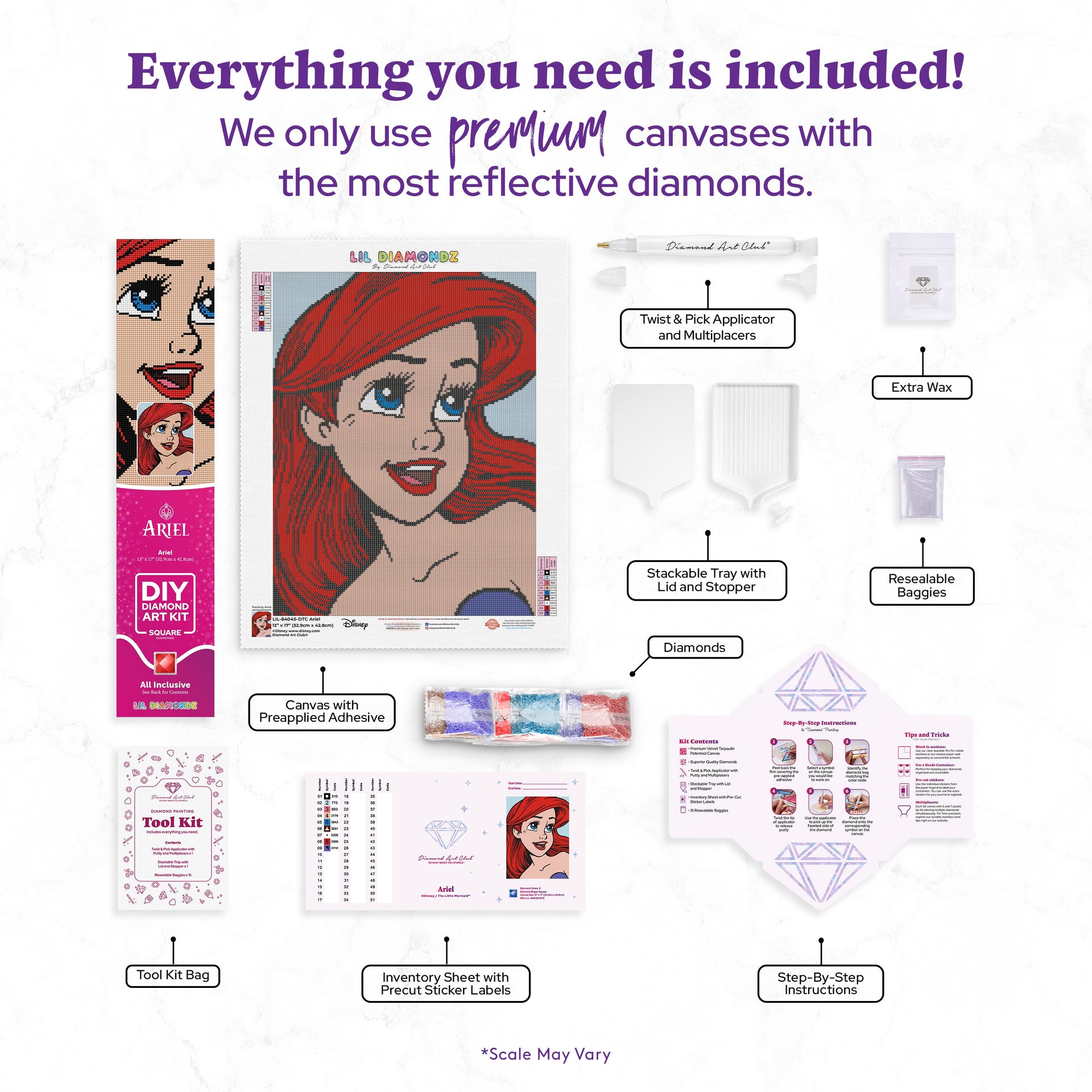 Diamond Painting Ariel 13" x 17" (32.9cm x 42.8cm) / Square with 9 Colors including 2 Fairy Dust Diamonds / 22,704