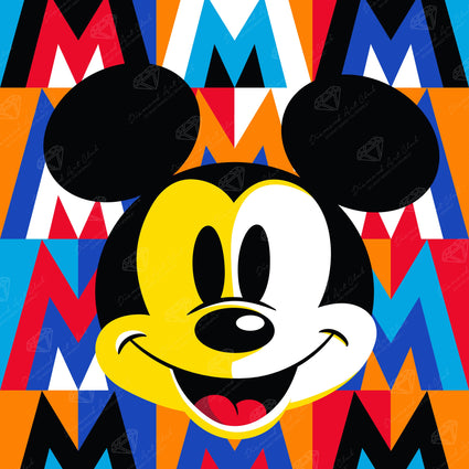 Diamond Painting Art Deco Mickey 13" x 13" (33cm x 33cm) / Round with 8 Colors including 3 Fairy Dust Diamonds / 14,400