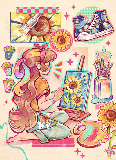 Diamond Painting Artsy Girl 25.6" x 35.4" (65cm x 89.9cm) / Square With 62 Colors Including 2 ABs and 6 Fairy Dust Diamonds / 94,221