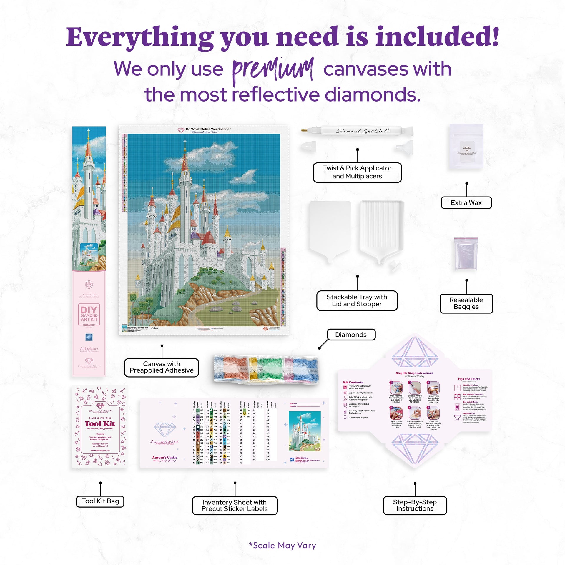 Diamond Painting Aurora's Castle 27.6" x 34.7" (69.9cm x 87.9cm) / Square with 54 Colors including 1 AB and 5 Fairy Dust Diamonds / 99,193