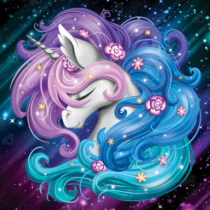 Diamond Painting Aurora the Unicorn 13" x 13" (33cm x 33cm) / Round with 37 Colors including 5 ABs / 13,456