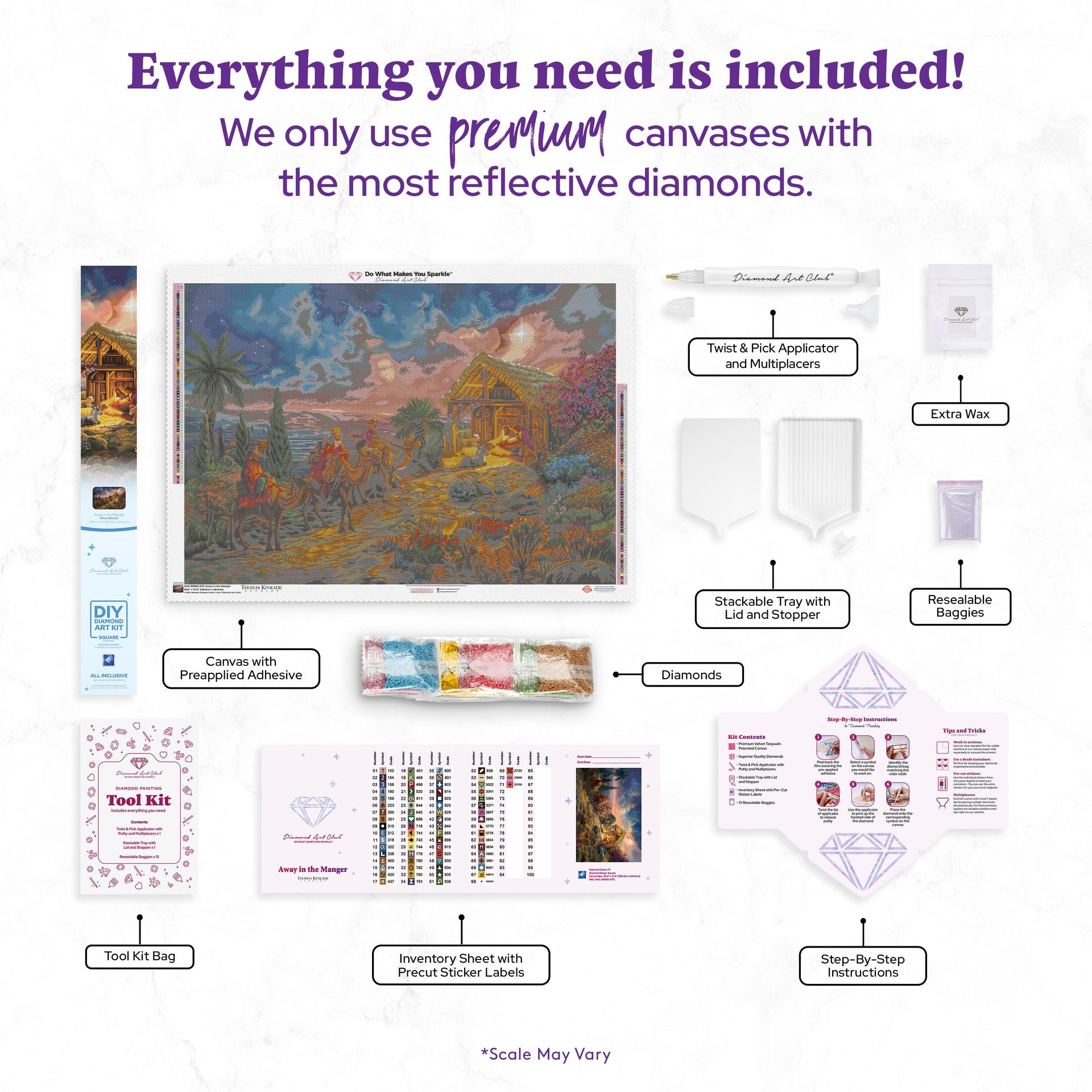 Diamond Painting Away in the Manger 39.8" x 27.6" (100.8cm x 69.9cm) / Square With 71 Colors Including 2 ABs and 3 Fairy Dust Diamonds / 113,805