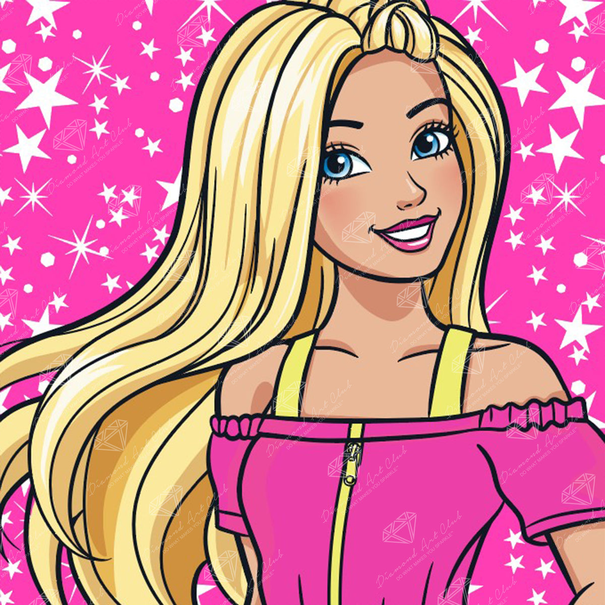 Diamond Painting Barbie™ 13" x 13" (33cm x 33cm) / Round with 17 Colors including 1 AB and 1 Special Diamond and 2 Fairy Dust Diamonds / 14,400
