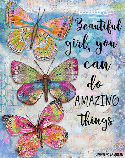 Diamond Painting Beautiful Girl Butterfly Trio 25" x 20" (63.6cm x 50.7cm) / Round with 63 colors including 3 ABs and 1 iridescent Diamonds and 1 Fairy Dust Diamonds / 41,268