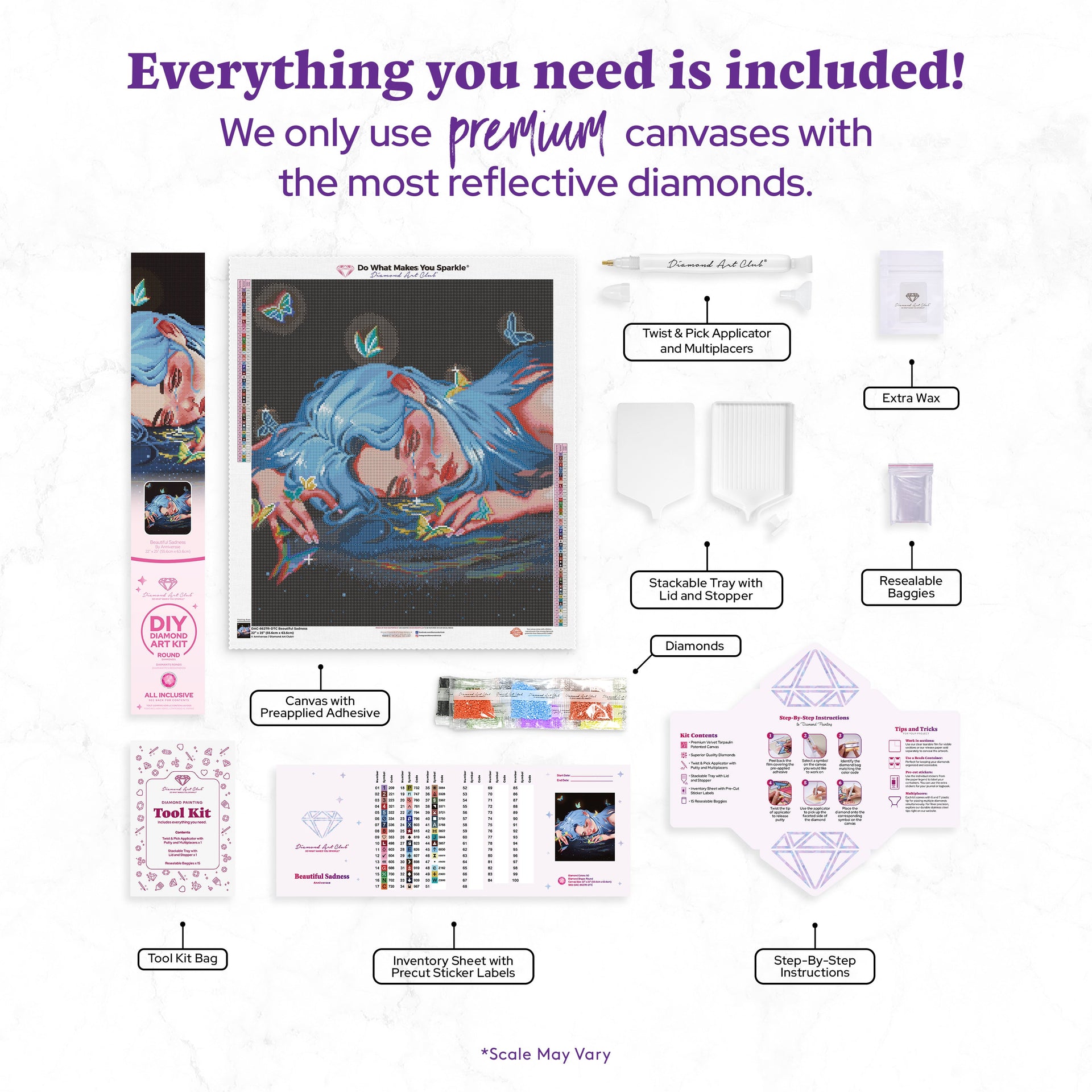 Diamond Painting Beautiful Sadness 22" x 25" (55.6cm x 63.6cm) / Round with 50 Colors including 2 ABs and 3 Fairy Dust Diamonds / 46,662