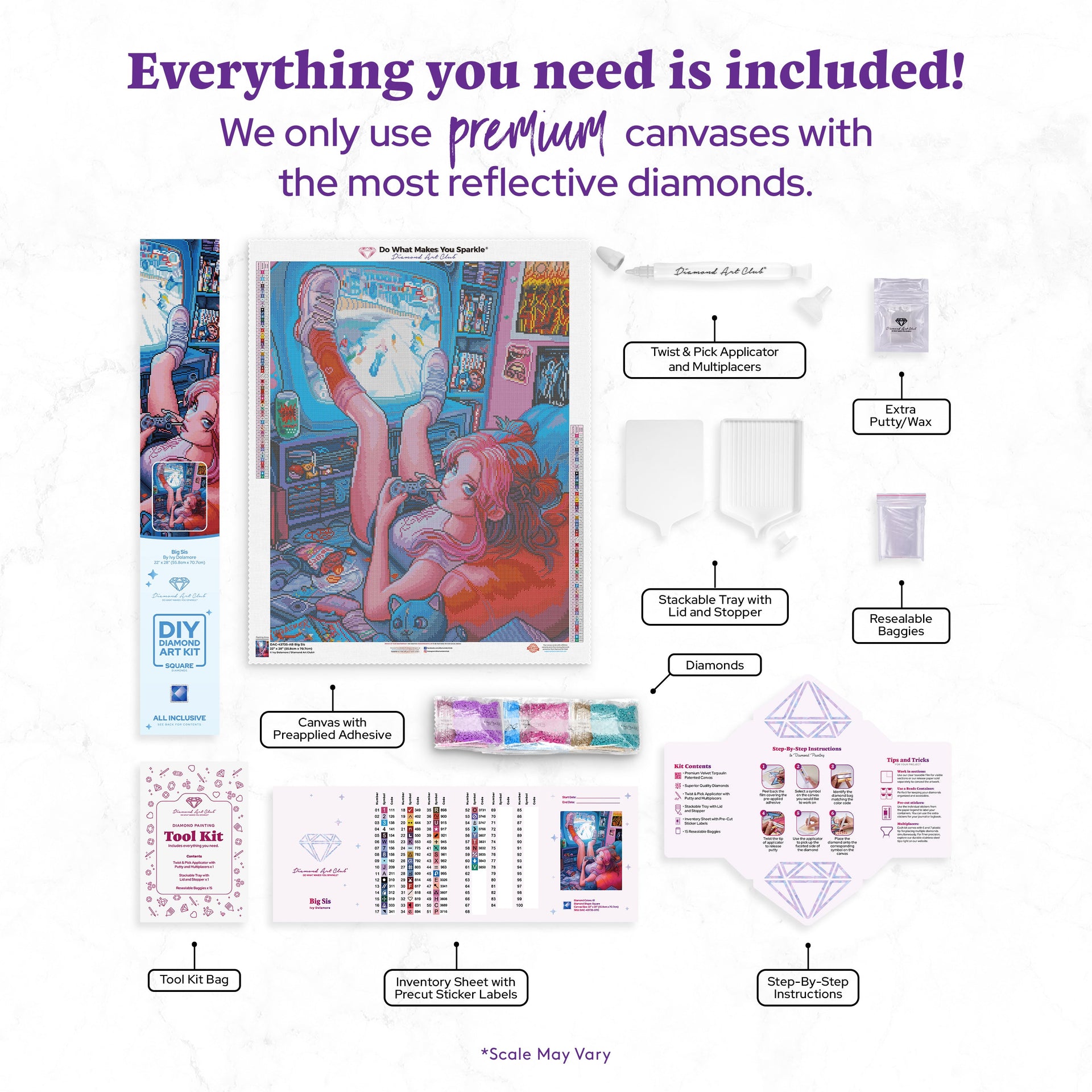 Diamond Painting Big Sis 22" x 28" (55.8cm x 70.7cm) / Square With 61 Colors Including 4 ABs / 63,616