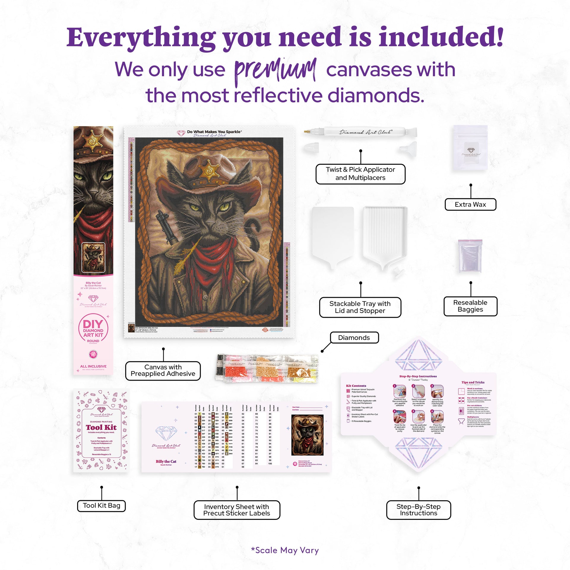 Diamond Painting Billy the Cat 22" x 28" (55.6cm x 70.7cm) / Round with 47 Colors including 2 ABs and 3 Fairy Dust Diamonds / 51,914