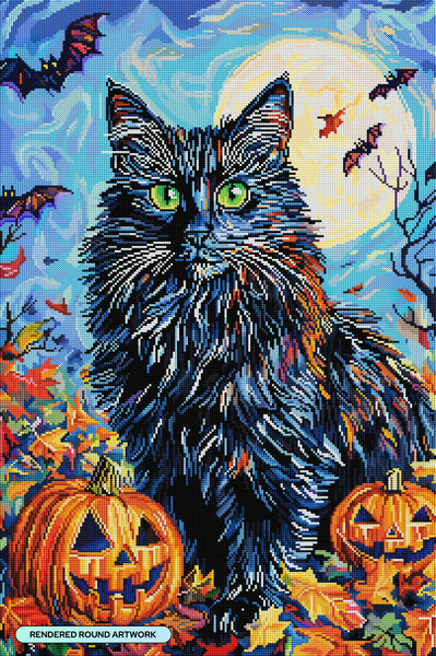 Black Cat with Pumpkins – Diamond Art Club