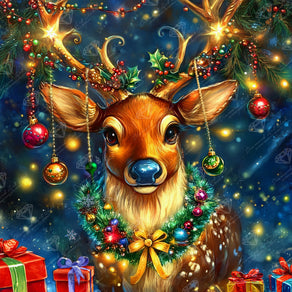 Diamond Painting Blitzen 22" x 22" (55.6cm x 55.6cm) / Round with 58 Colors including 2 ABs and 4 Fairy Dust Diamonds / 40,804