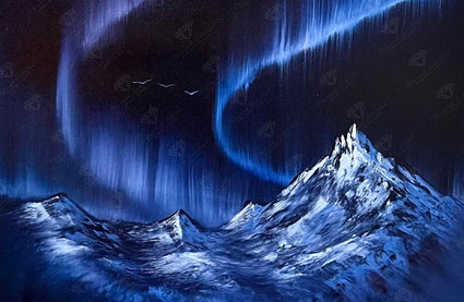 Diamond Painting Blue Aurora Mountains 20" x 13" (50.6cm x 33cm) / Round with 18 Colors including 1 AB and 3 Fairy Dust Diamonds / 22,080