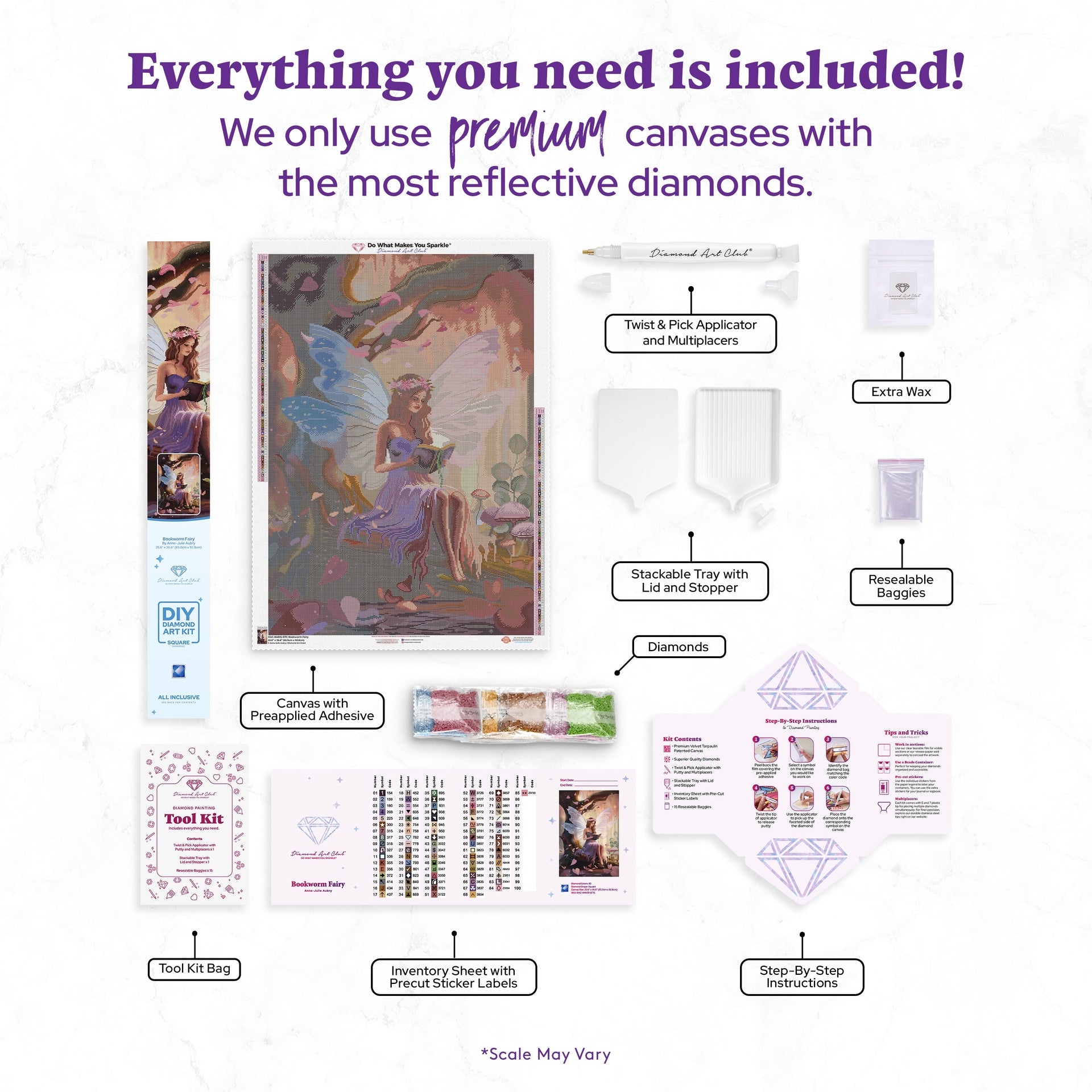 Diamond Painting Bookworm Fairy 25.6" x 36.6" (65cm x 92.8cm) / Square With 85 Colors Including 2 ABs and 4 Fairy Dust Diamonds / 97,353