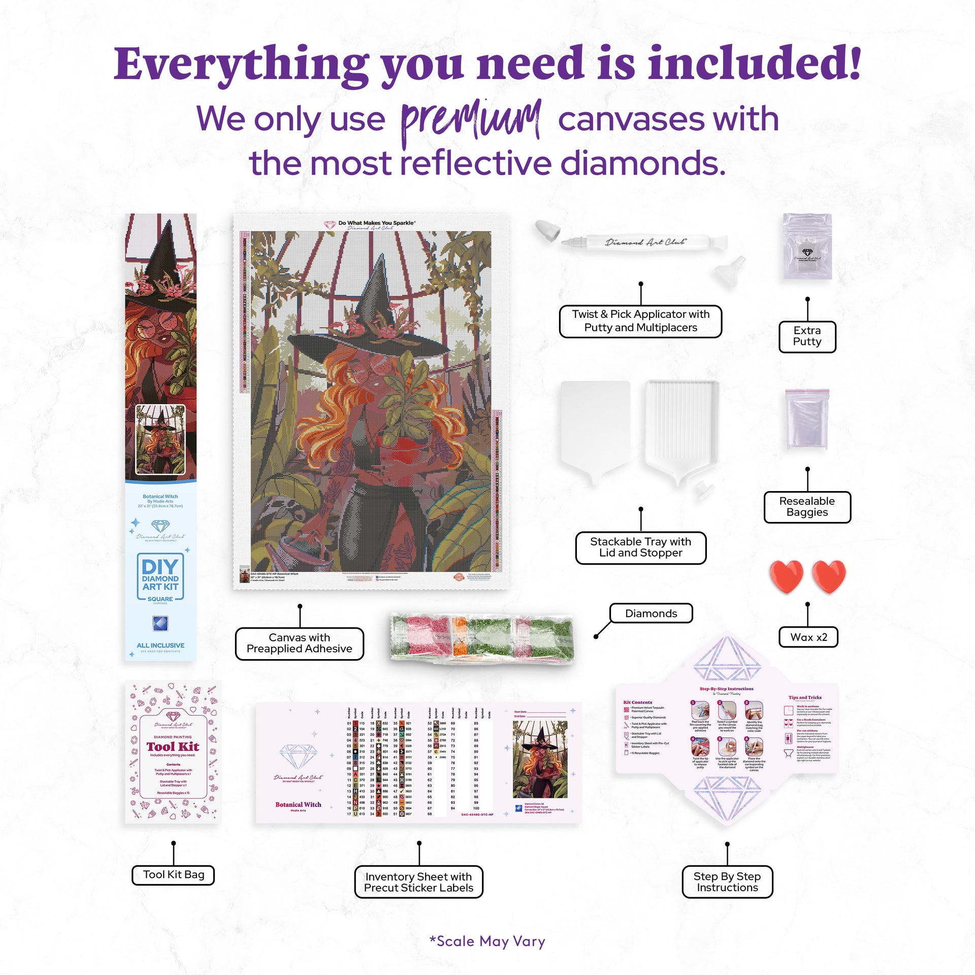 Diamond Painting Botanical Witch 22" x 31" (55.8cm x 78.7cm) / Square with 58 Colors including 1 AB and 1 Iridescent Diamond and 5 Fairy Dust Diamonds / 70,784