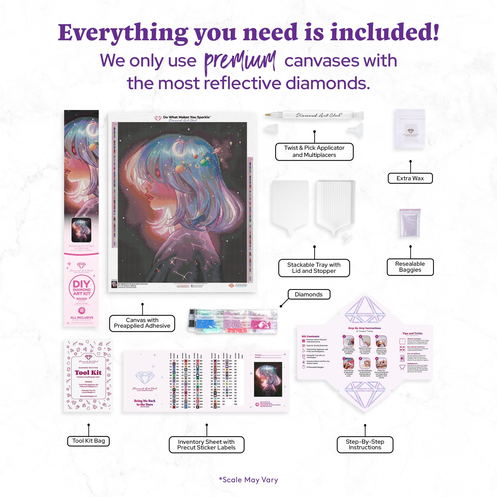 Diamond Painting Bring Me Back to the Stars 22" x 27" (55.6cm x 68.8cm) / Round with 82 Colors including 2 ABs and 1 Frosted Diamond and 4 Fairy Dust Diamonds / 50,500