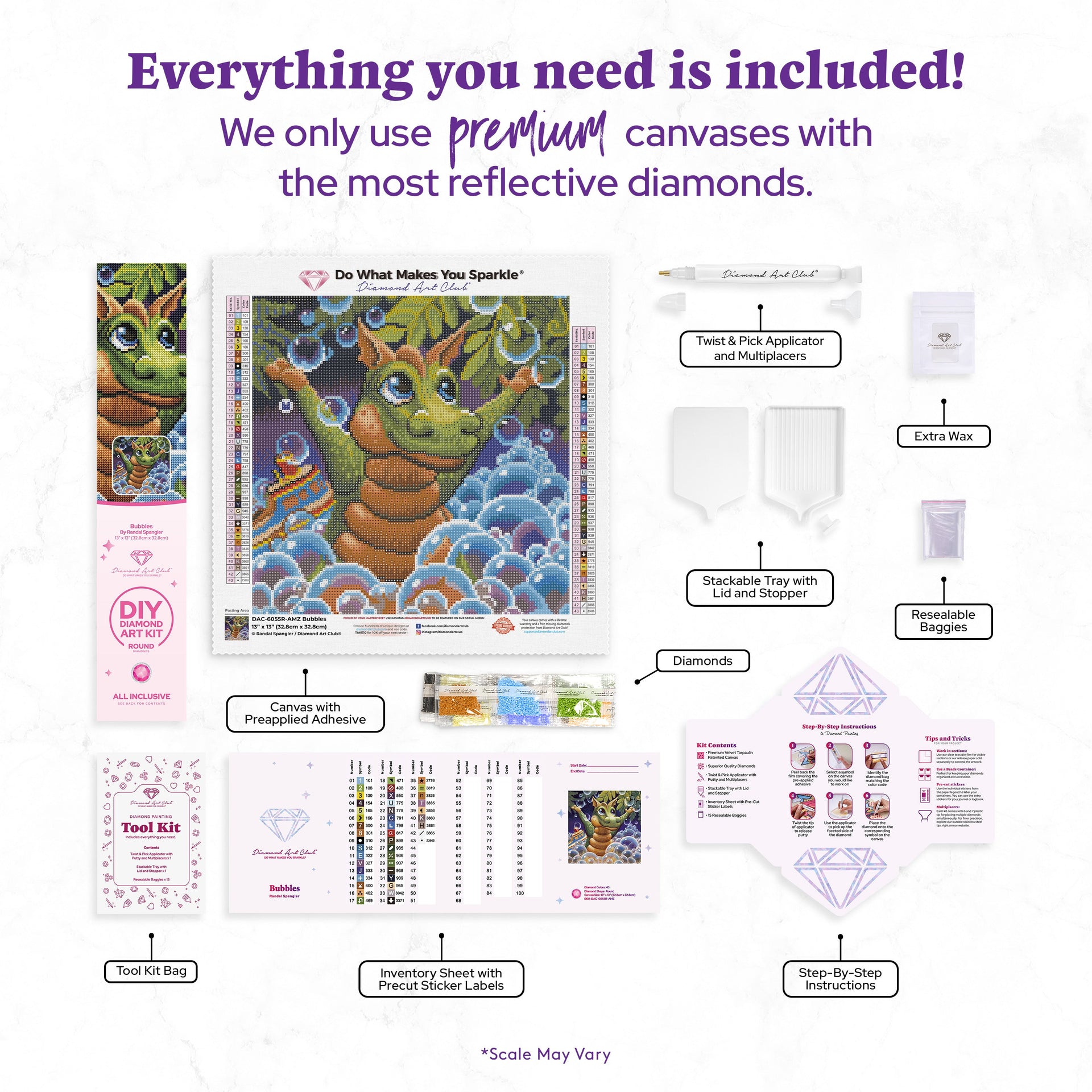 Diamond Painting Bubbles 13" x 13" (32.8cm x 32.8cm) / Round with 43 Colors including 3 ABs and 1 Fairy Dust Diamonds / 13,689