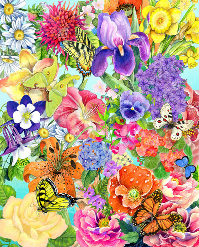 Diamond Painting Butterflies and Flower Garden 25.6" x 31.9" (65cm x 80.9cm) / Square with 80 Colors including 3 ABs and 3 Fairy Dust Diamonds / 84,825