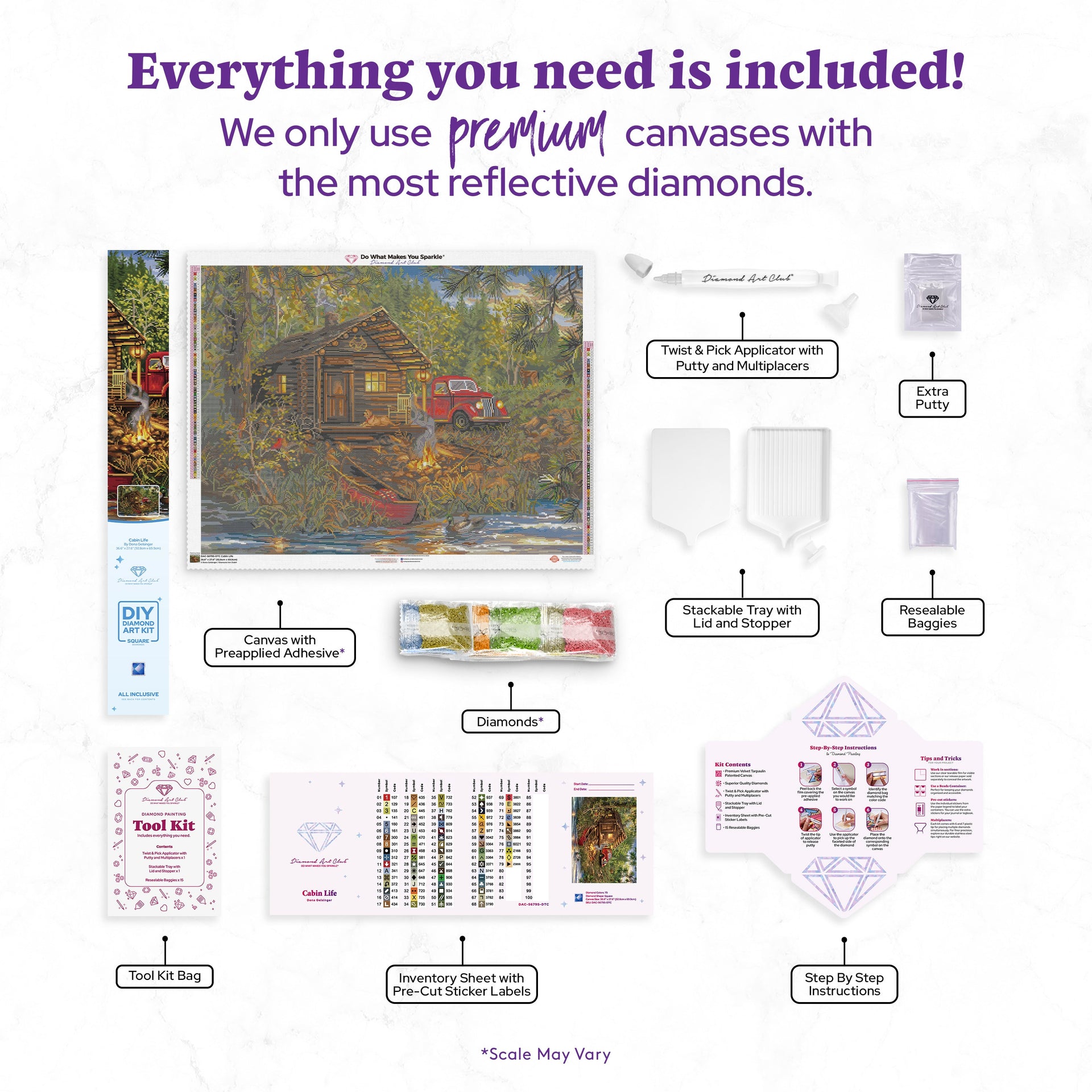 Diamond Painting Cabin Life 36.6" x 27.6" (92.8cm x 69.9cm) / Square with 79 Colors including 4 ABs and 3 Fairy Dust Diamonds / 104,813