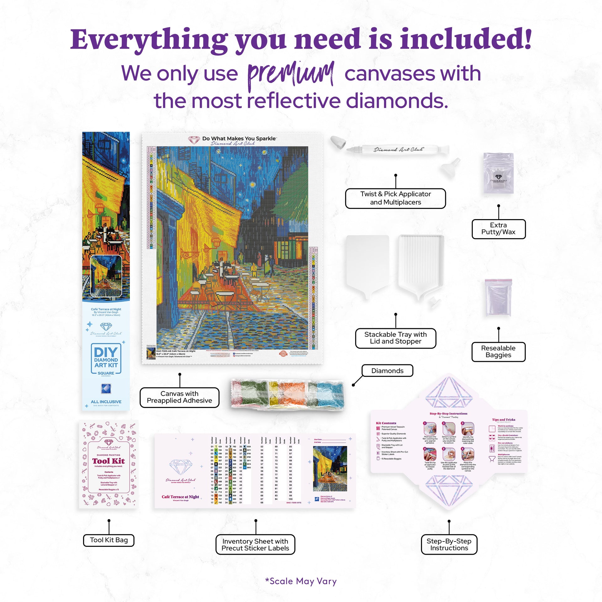 Diamond Painting Café Terrace at Night 16.5" x 22.4″ (42cm x 56cm) / Square With 41 Colors Including 3 ABs / 36,300