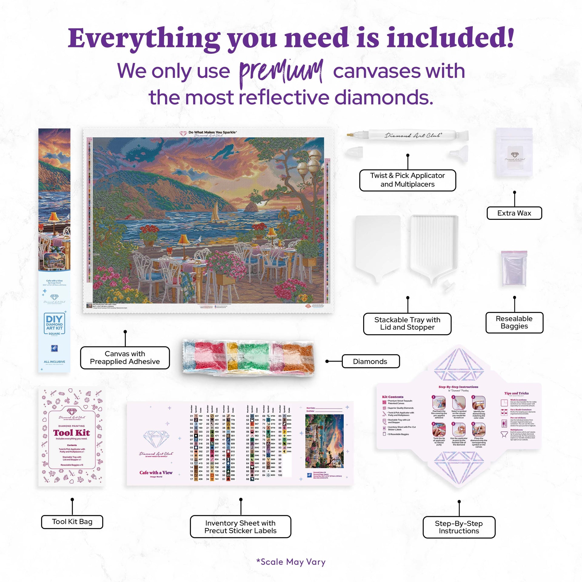 Diamond Painting Cafe with a View 38.6" x 27.6" (97.8cm x 69.9cm) / Square with 94 Colors including 3 ABs and 4 Fairy Dust Diamonds / 110,433