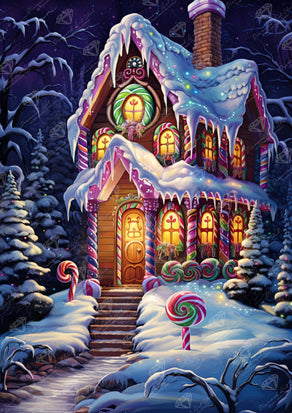 Diamond Painting Candy Coated Cottage - The Sweet Winter Retreat 22" x 31" (55.6cm x 78.7cm) / Round with 54 Colors including 2 ABs and 4 Fairy Dust Diamonds / 57,772