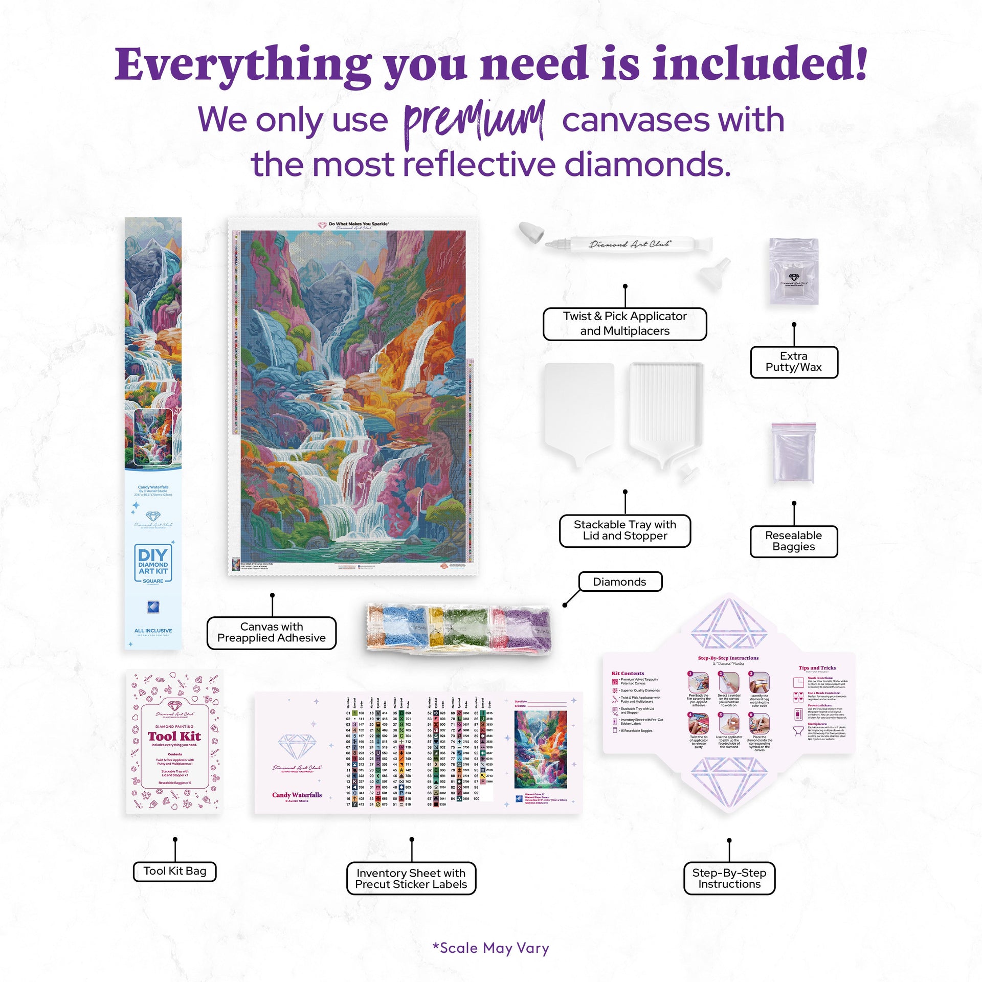 Diamond Painting Candy Waterfalls 27.6" x 40.6" (70cm x 103cm) / Square with 97 Colors including 3 ABs and 3 Fairy Dust Diamonds / 116,053