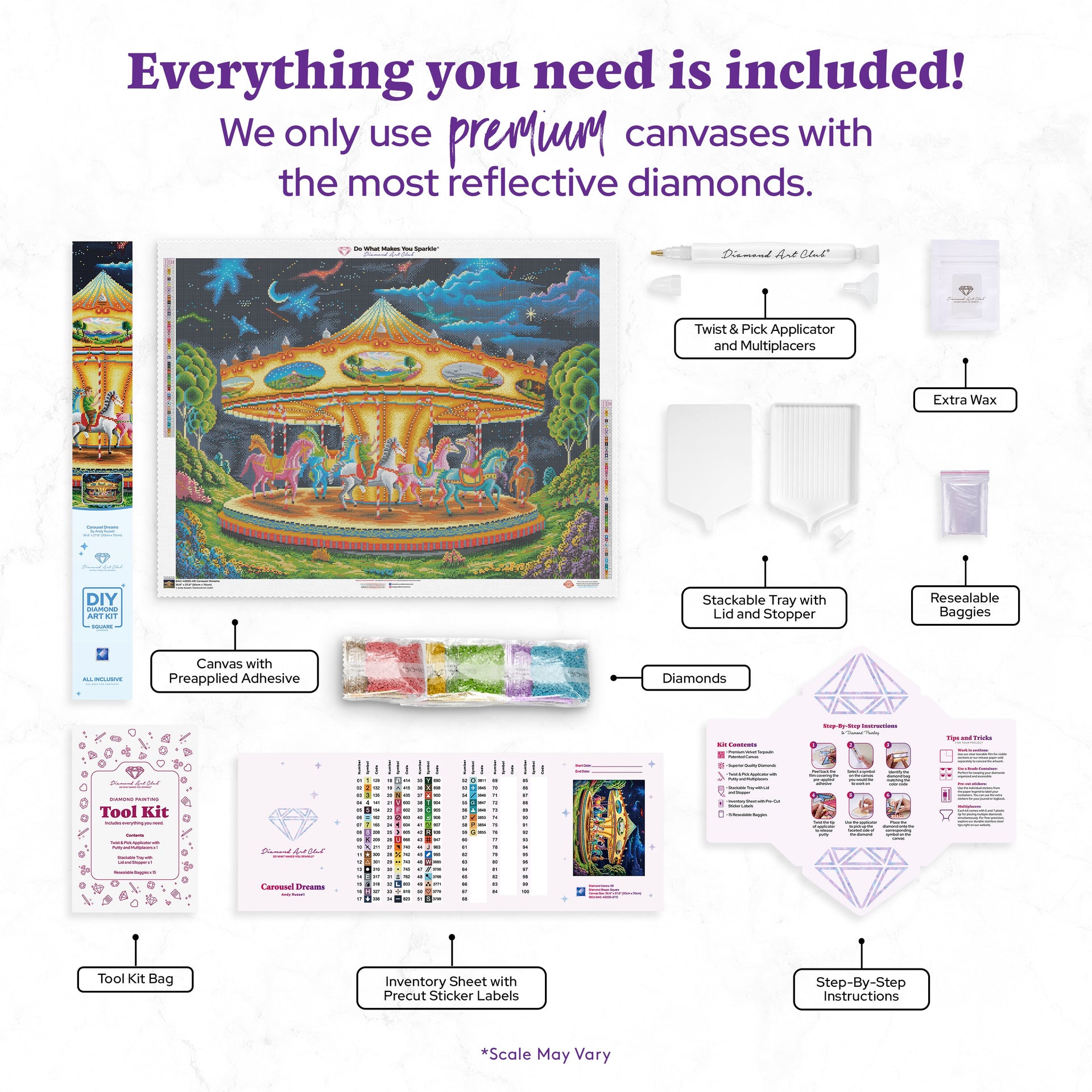 Diamond Painting Carousel Dreams 36.6" x 27.6" (93cm x 70cm) / Square with 59 Colors including 4 ABs / 104,813