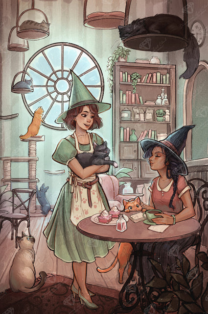 Diamond Painting Cat Cafe 25.6" x 38.6" (65cm x 97.8cm) / Square with 72 Colors including 1 AB and 4 Fairy Dust Diamonds / 102,573