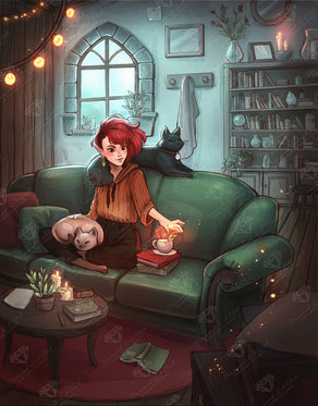 Diamond Painting Cats, Candles and Tea 25.6" x 32.7" (65cm x 82.9cm) / Square with 86 Colors including 3 ABs and 1 Frosted Diamond and 3 Fairy Dust Diamonds / 86,913