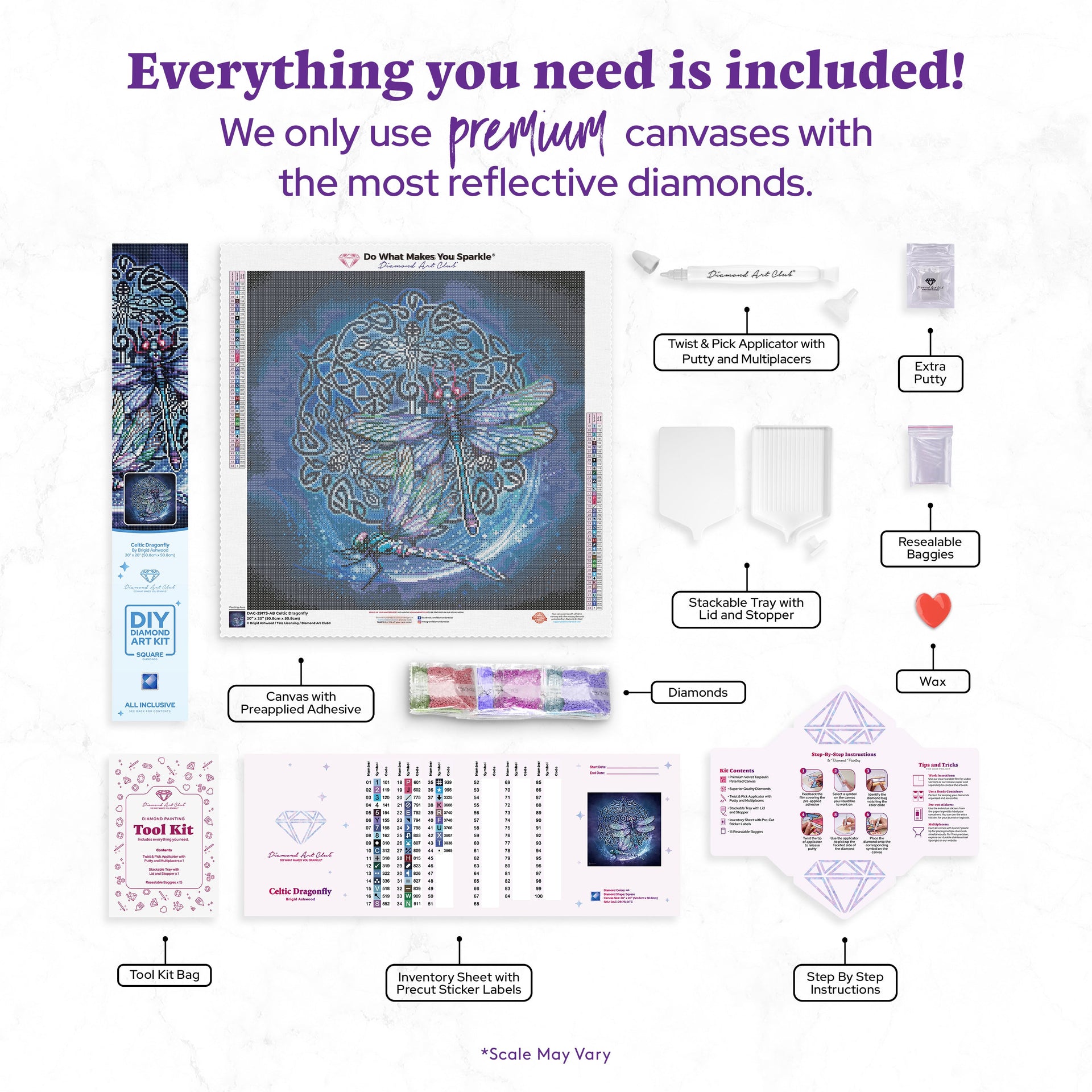 Diamond Painting Celtic Dragonfly 20" x 20" (50.8cm x 50.8cm) / Square With 44 Colors Including 4 ABs / 41,616