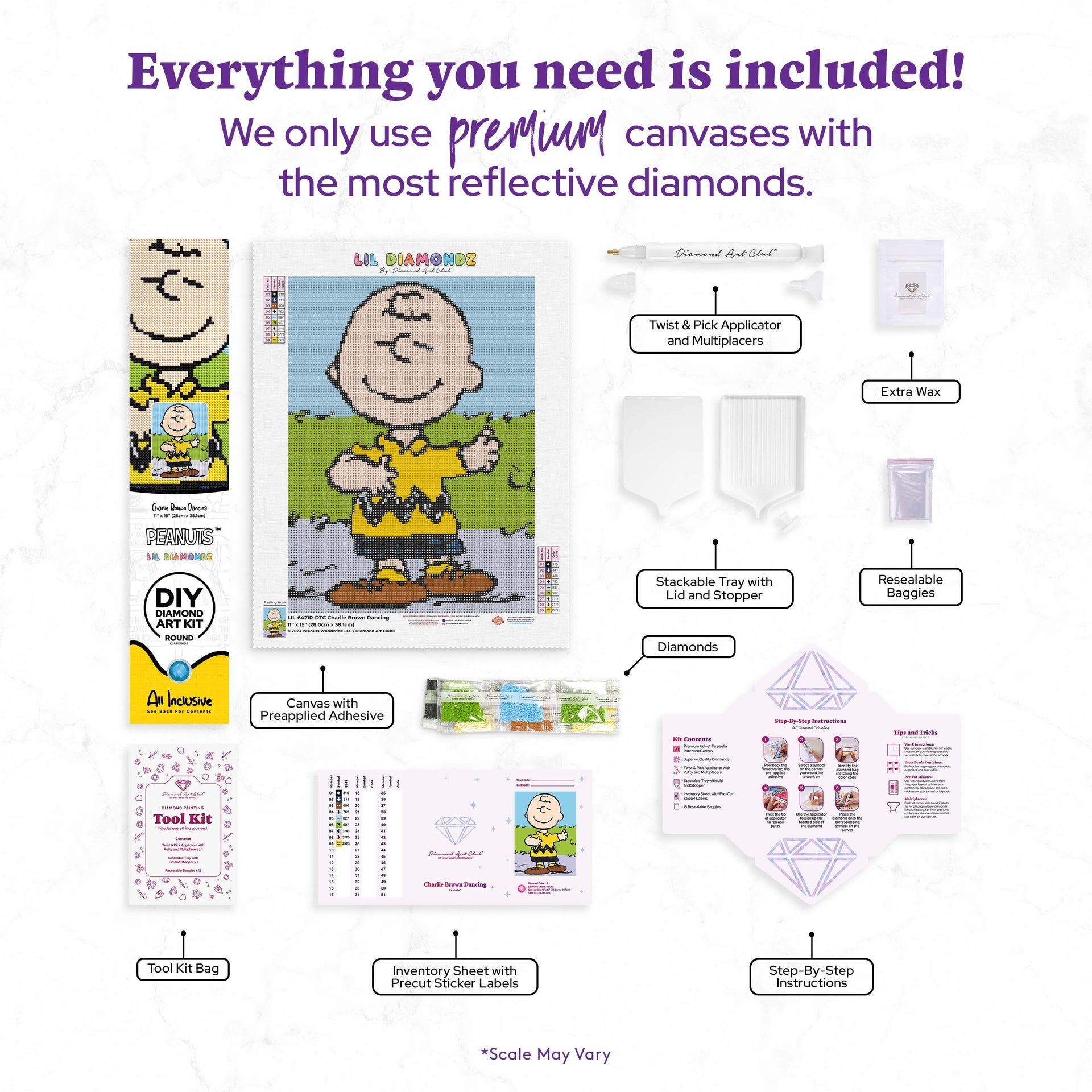 Diamond Painting Charlie Brown Dancing 11" x 15" (28cm x 38.1cm) / Round With 9 Colors including 1 Fairy Dust Diamonds / 13,600