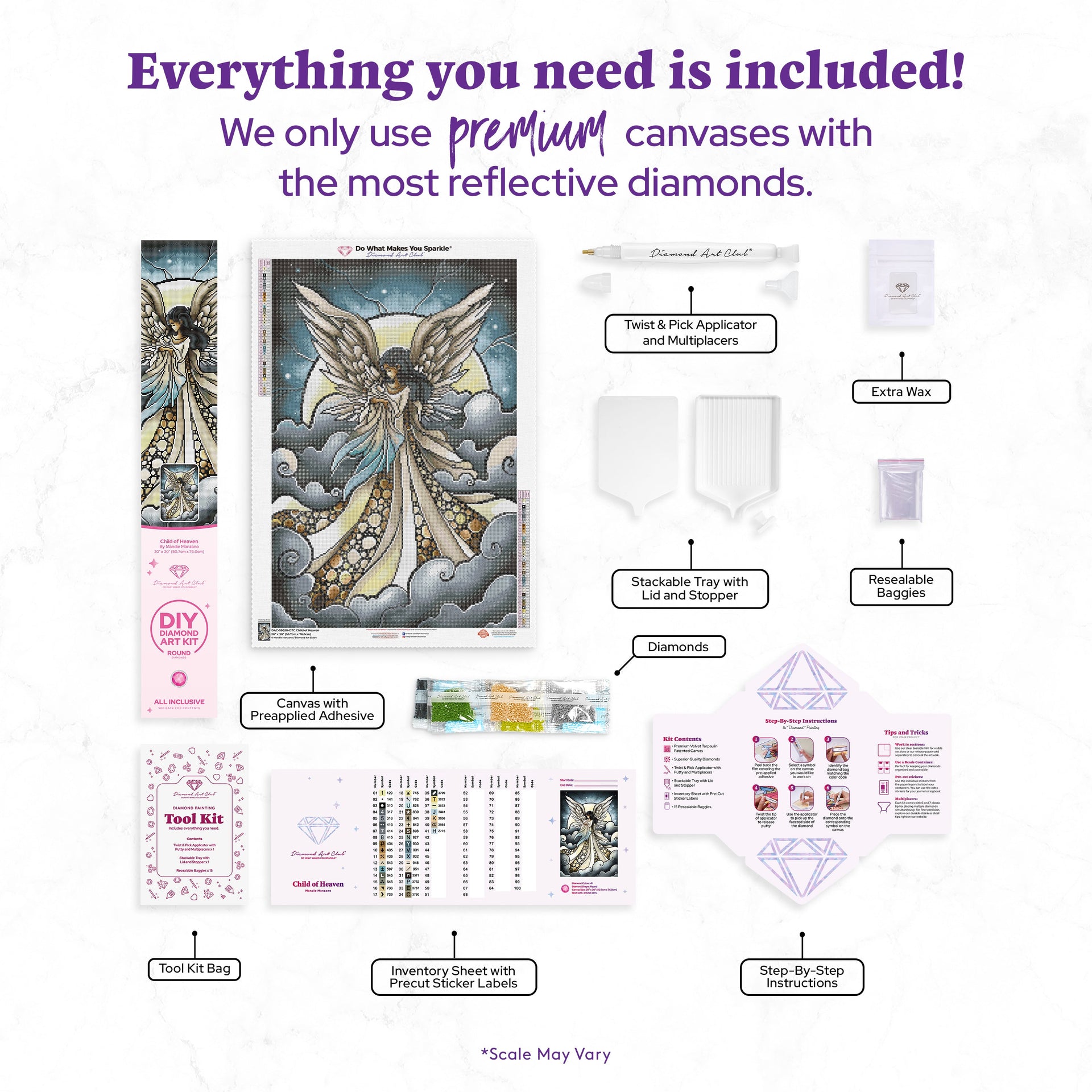 Diamond Painting Child of Heaven 20" x 30" (50.7cm x 76cm) / Round with 41 Colors including 2 ABs and 1 Fairy Dust Diamonds / 49,051