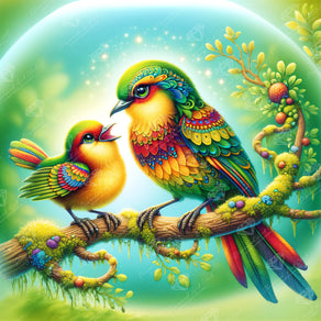 Diamond Painting Chirps of Love 25.6" x 25.6" (65cm x 65cm) / Square with 80 Colors including 4 ABs and 2 Fairy Dust Diamonds / 68,121