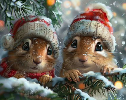 Diamond Painting Christmas Buddies 25" x 20" (63.8cm x 50.6cm) / Round with 57 Colors including 2 ABs and 4 Fairy Dust Diamonds / 42,688