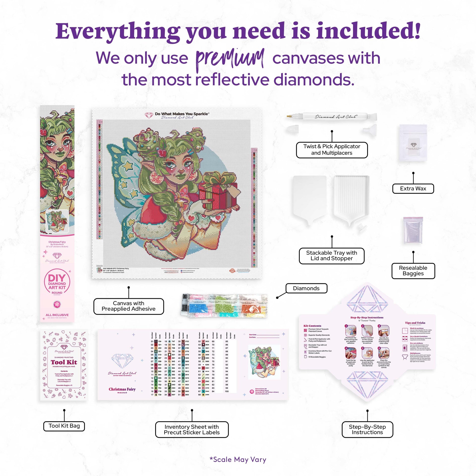 Diamond Painting Christmas Fairy 22" x 22" (55.6cm x 55.6cm) / Round With 68 Colors Including 2 ABs and 1 Iridescent Diamond and 6 Fairy Dust Diamonds / 40,804