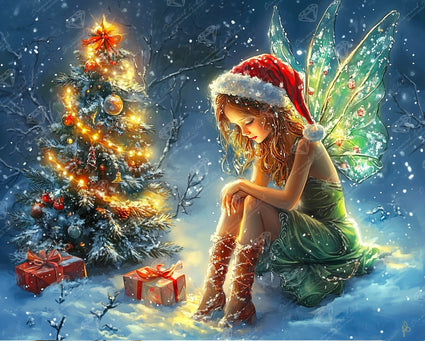 Diamond Painting Christmas Fairy Wishes 31.9" x 25.6" (80.9cm x 65cm) / Square with 74 Colors including 2 ABs and 3 Fairy Dust Diamonds / 84,825