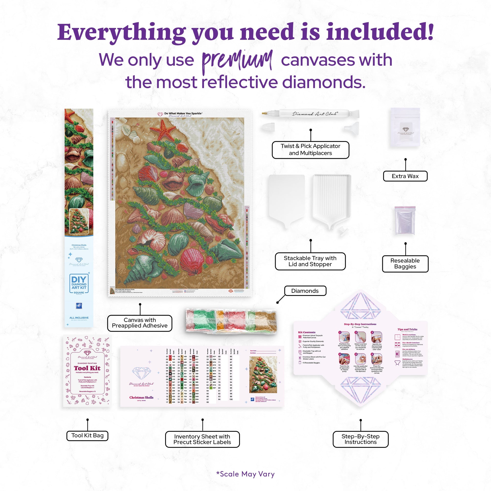 Diamond Painting Christmas Shells 25.6" x 33.9" (65cm x 86cm) / Square with 63 Colors including 3 ABs and 2 Fairy Dust Diamonds / 90,045