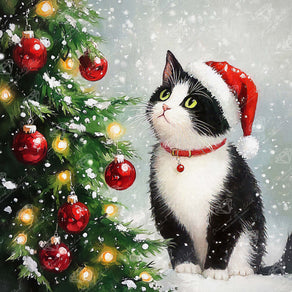 Diamond Painting Christmas Tree Contemplation 22" x 22" (55.6cm x 55.6cm) / Round with 55 Colors including 2 ABs and 5 Fairy Dust Diamonds / 40,804