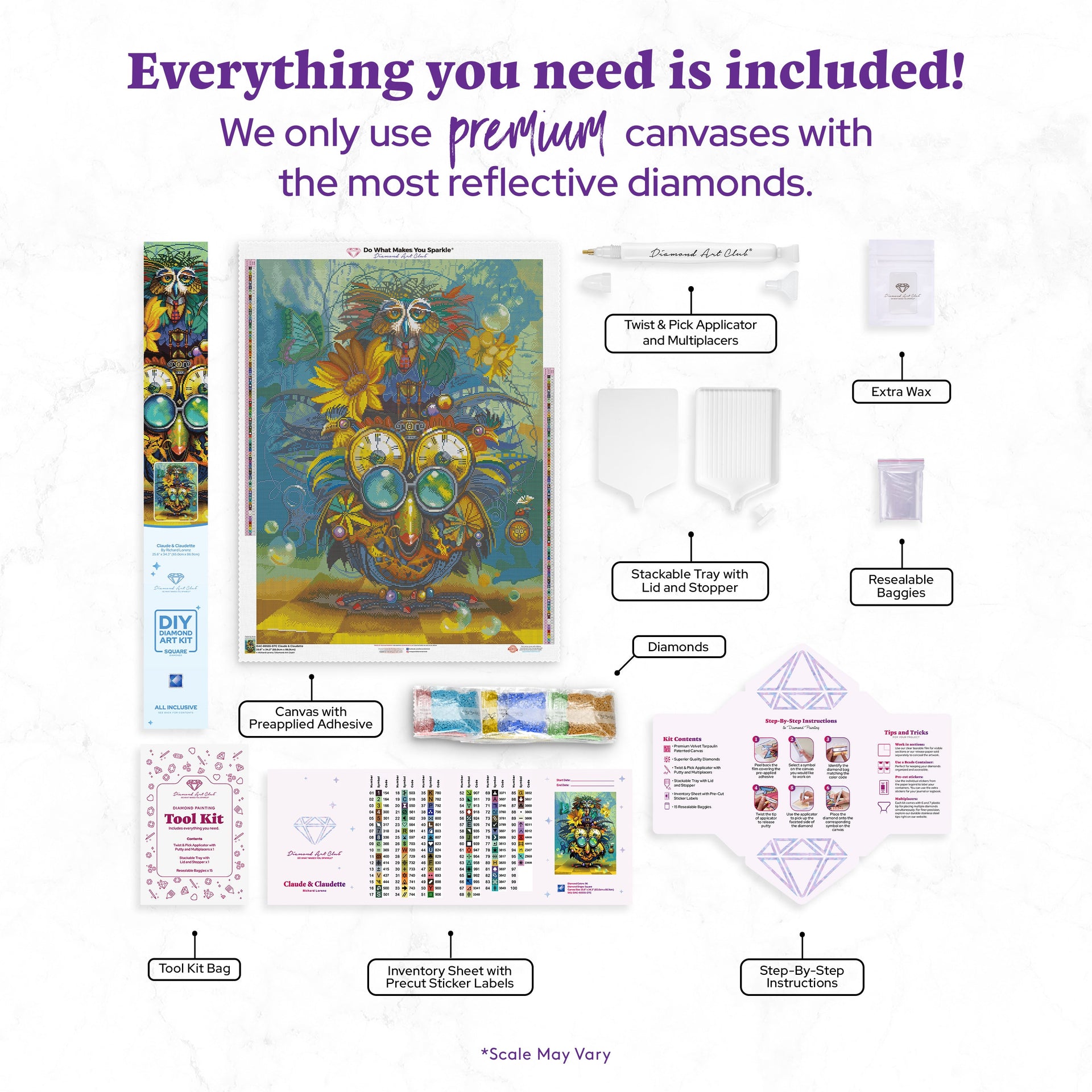 Diamond Painting Claude & Claudette 25.6" x 34.3" (65cm x 86.9cm) / Square with 96 Colors including 2 ABs and 3 Fairy Dust Diamonds / 91,089