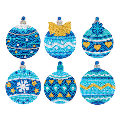 Diamond Painting Coasters - Holly Jolly 4" x 4" (10cm x 10cm) / Round with 6 Colors including 6 Iridescent Diamonds / 2,891