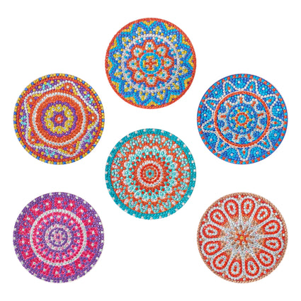 Diamond Painting Coasters - Mandalas 1 4" x 4" (10cm x 10cm) / Round with 12 Colors including 12 Iridescent Diamonds / 4,404