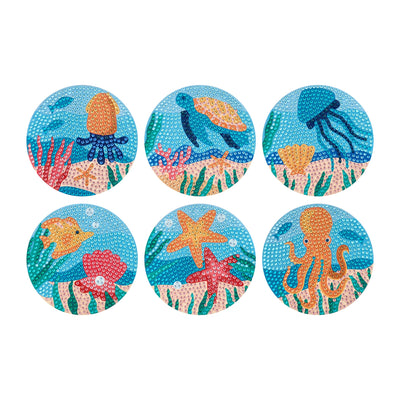 Diamond Painting Coasters - Underwater Wonders 4" x 4" (10cm x 10cm) / Round with 17 Colors including 17 Iridescent Diamonds / 3,675