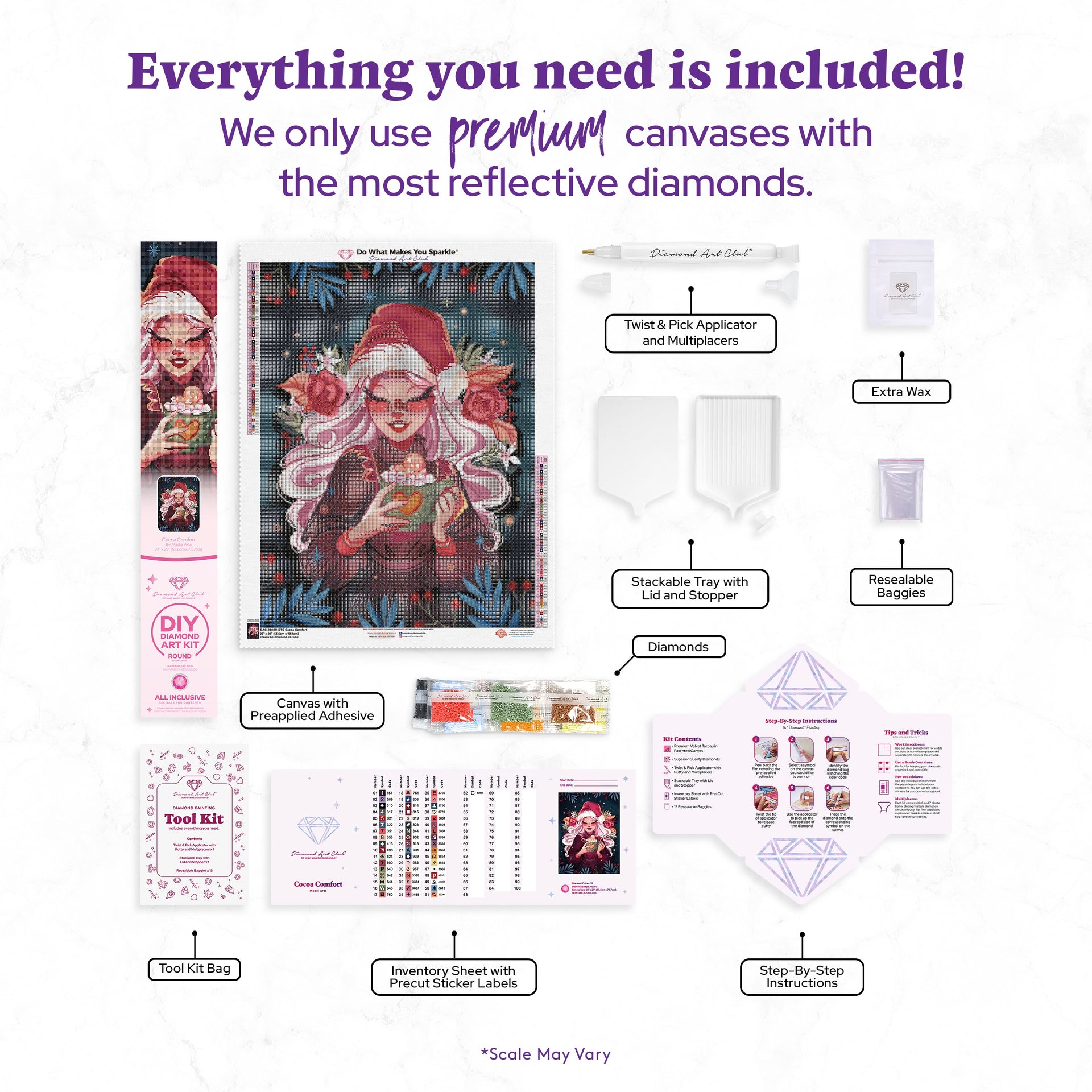 Diamond Painting Cocoa Comfort 22" x 29" (55.6cm x 73.7cm) / Round with 52 Colors including 2 ABs and 3 Fairy Dust Diamonds / 54,136